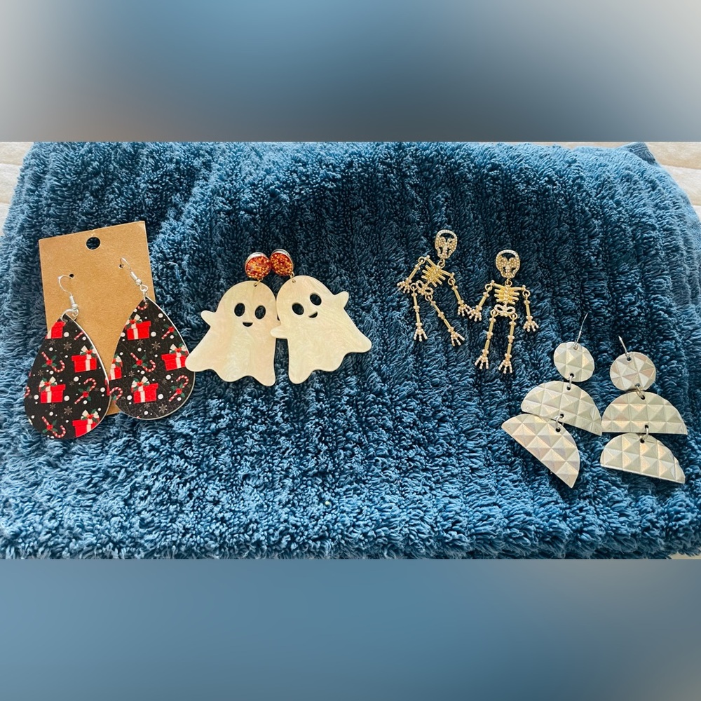Festive Christmas, Ghost & Skeleton Earrings Lot - 4 Pairs of Pierced Earrings